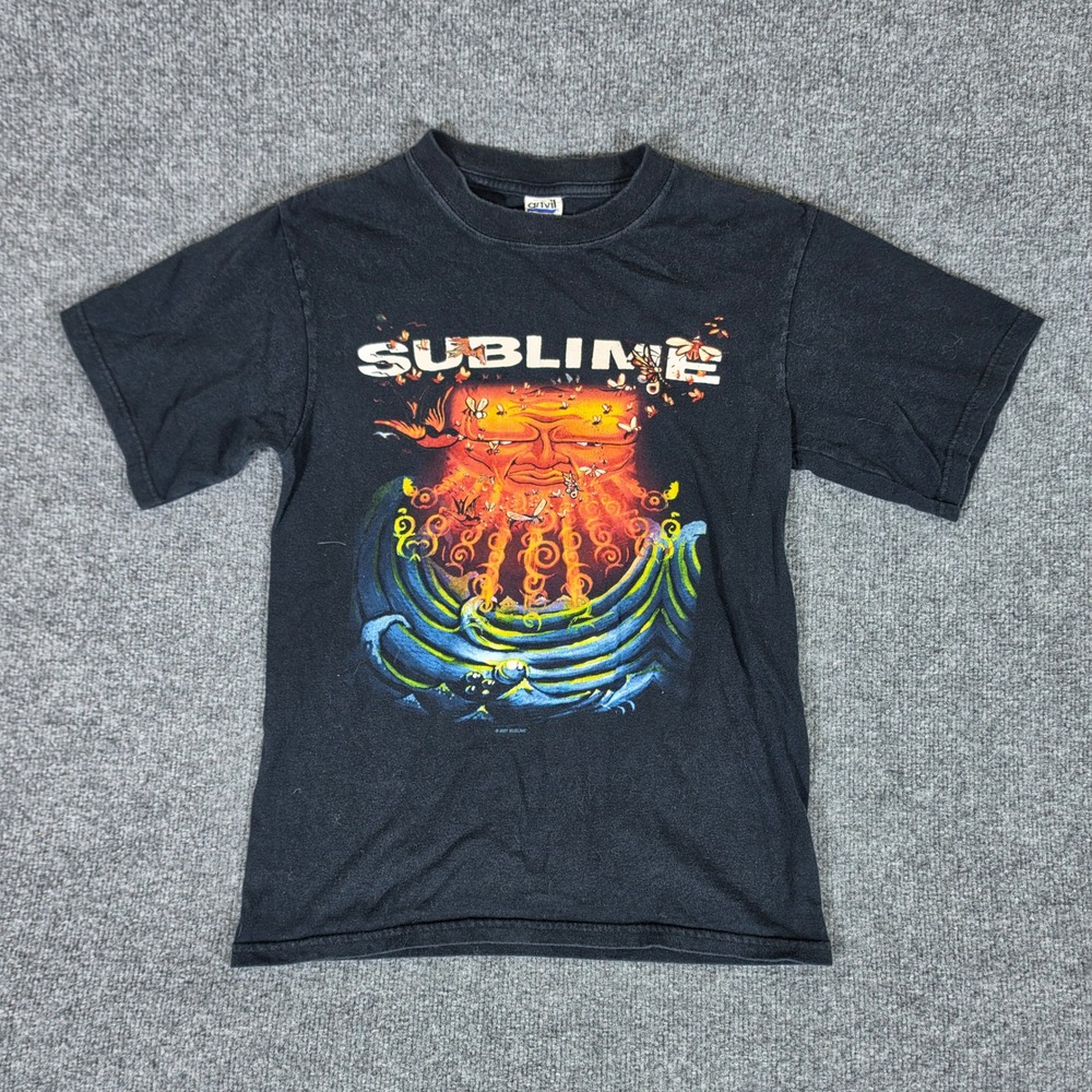 Vintage 2007 Sublime Sun Waves Band Tee Anvil Black Cotton T-Shirt Small Y2K